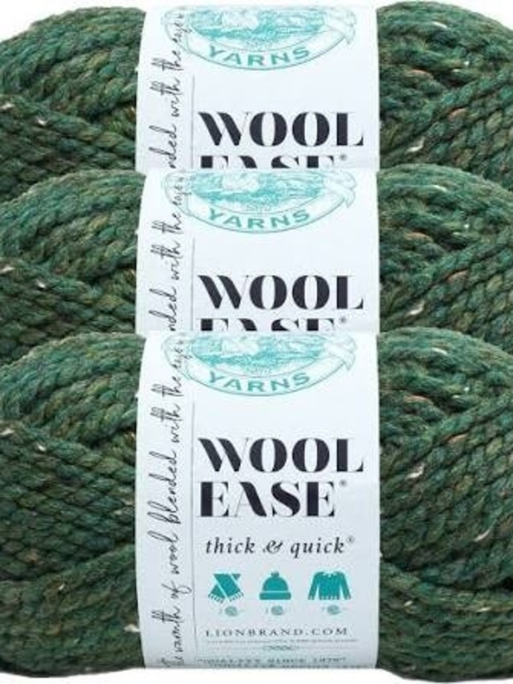 Lion Brand Wool-Ease Thick & Quick Yarn – Kale – Lot of 3